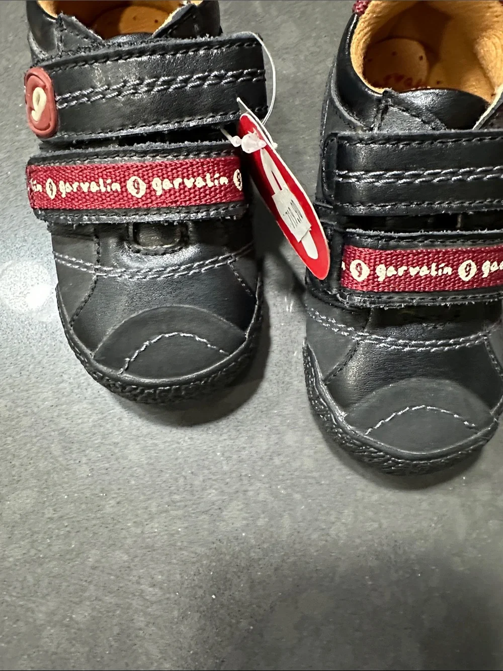 Kids Black and Burgundy Strap Walker Shoes
